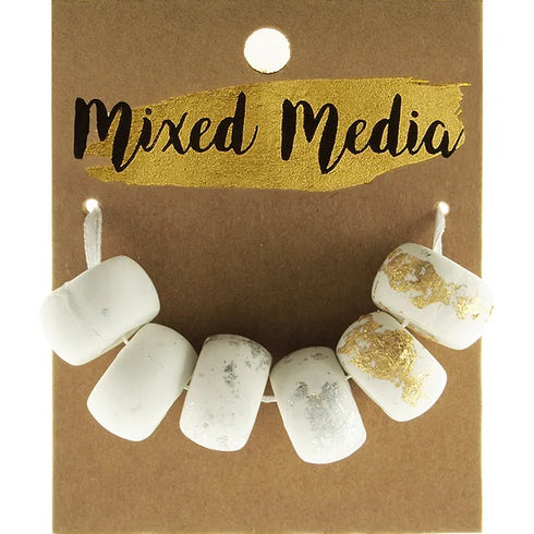 White with Metallic Silver & Gold Clay Beads